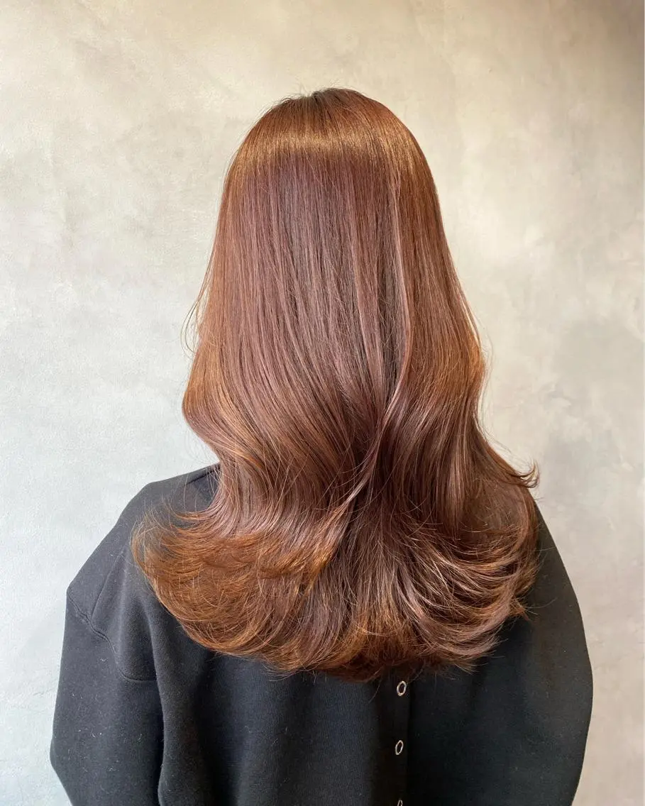 ロング カラー ブラウンカラー ピンクカラー ピンクブラウン 奥田 蓮のヘアスタイル