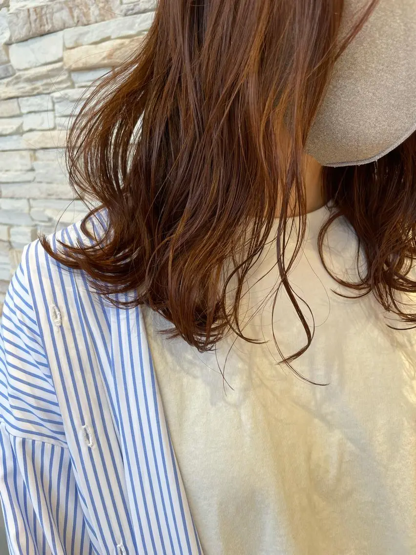 ミディアム カラー ブラウンカラー オレンジ オレンジブラウン ワタナベ テルマサのヘアスタイル