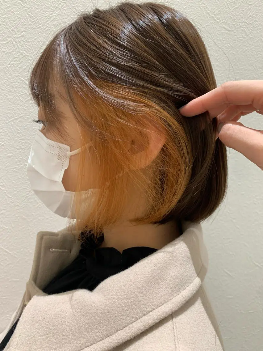 ショート カラー ベージュカラー インナーカラー オレンジ オレンジベージュ カット ヘアカラー トリートメント hubhair レイヤー/透明感のヘアスタイル