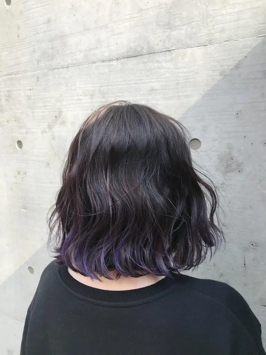 ショート カラー パープルカラー ボブ 色落ちまでキレイに！ ！女性サロンのヘアスタイル
