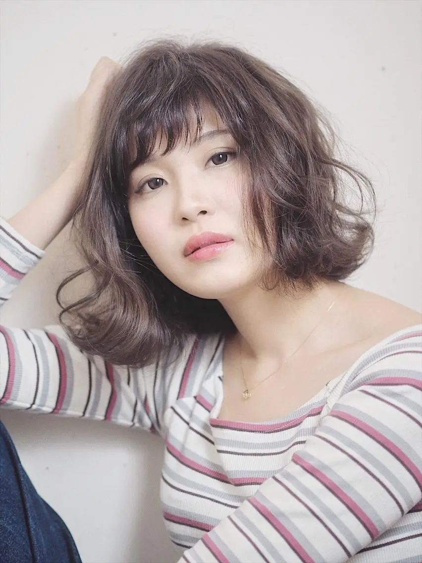 ミディアム カラー パーマ ボブ 坂本 直樹のヘアスタイル