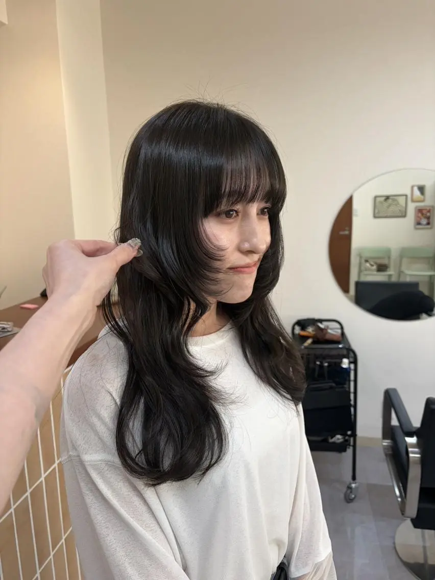 カラー セミロング くびれヘア 韓国風ヘア レイヤーカット シースルーバング 小顔カット カット ヘアカラー トリートメント Koyuki/抜け感 レイヤー/似合わせのヘアスタイル