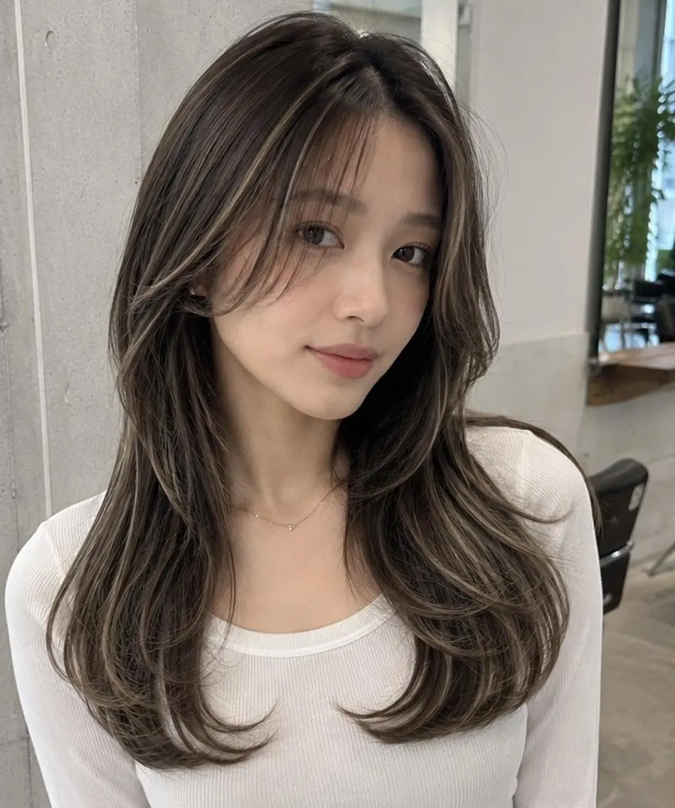 セミロング カット レイヤーハイライト ブリーチJUNKIのヘアスタイル