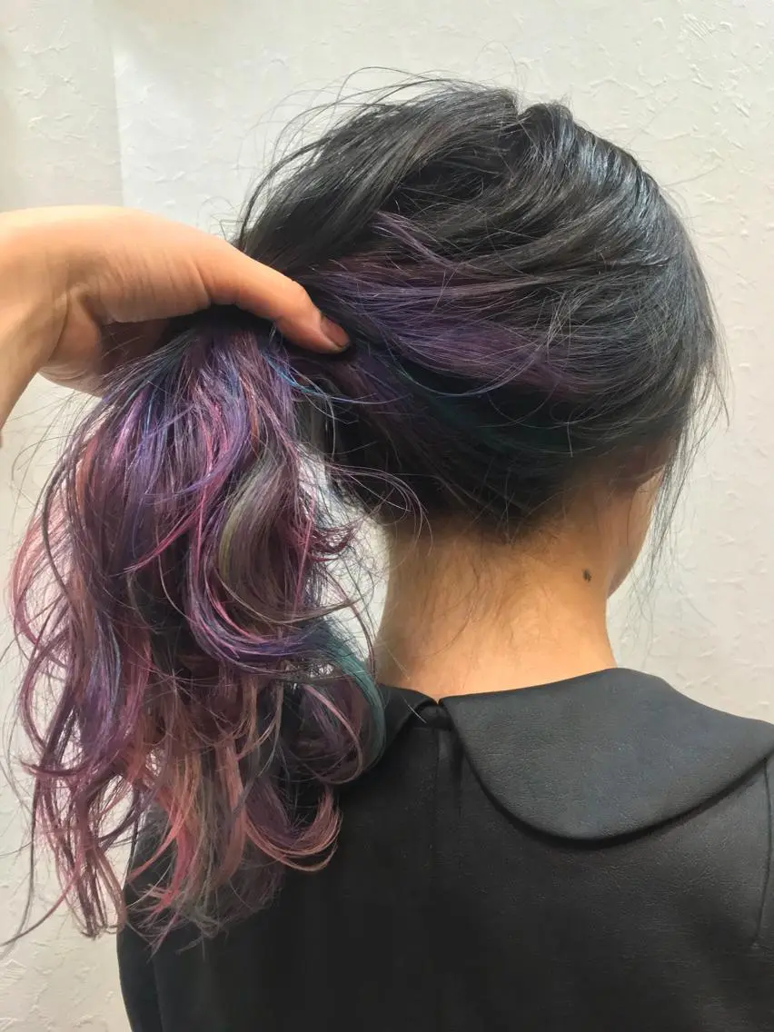 ロング カラー ブルーカラー ブルーグレー グラデーションカラー ユニコーンカラー 色落ちまでキレイに！ ！女性サロンのヘアスタイル