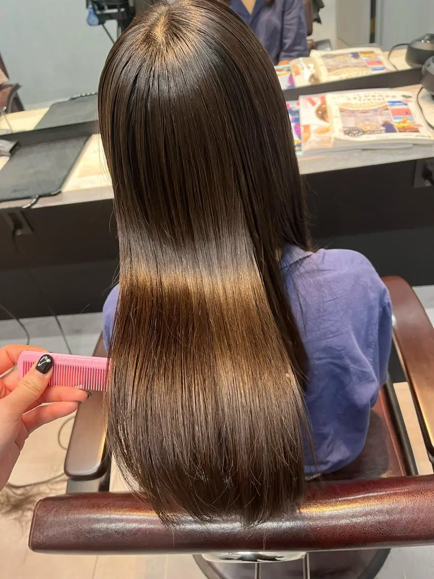 ロング カラー パーマ 縮毛矯正 カット ヘアカラー 縮毛矯正 🎀♥️推しカラー tomoka💜🍭のヘアスタイル