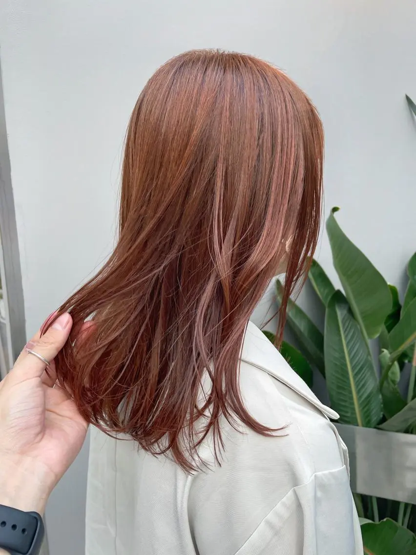 ミディアム カラー オレンジ カット ヘアカラー トリートメント HIROKI ”博多 /ボブのヘアスタイル