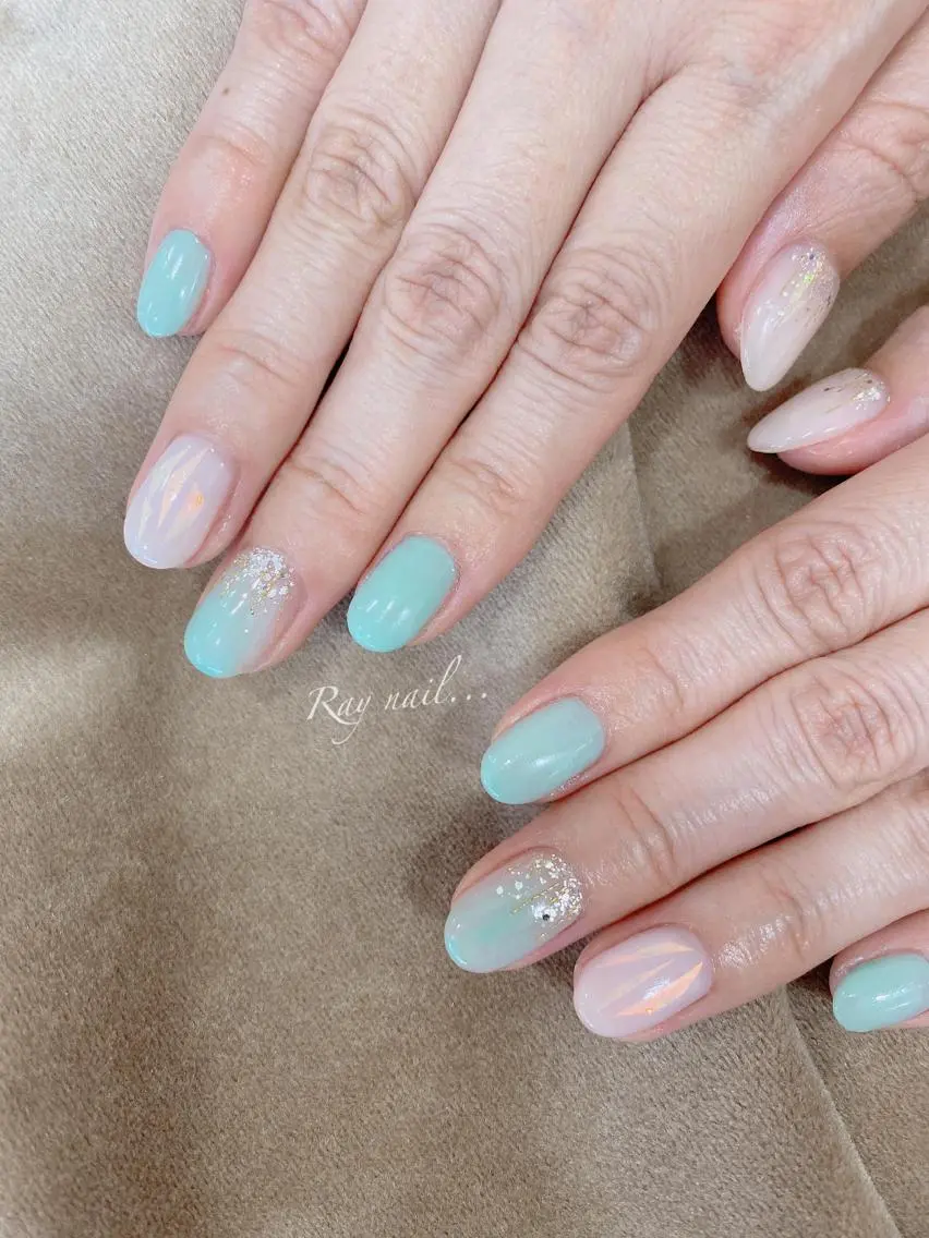 ネイル グリーン 春ネイル nailsalon ∞ ﾐｶﾅﾙ ∞のネイルデザイン