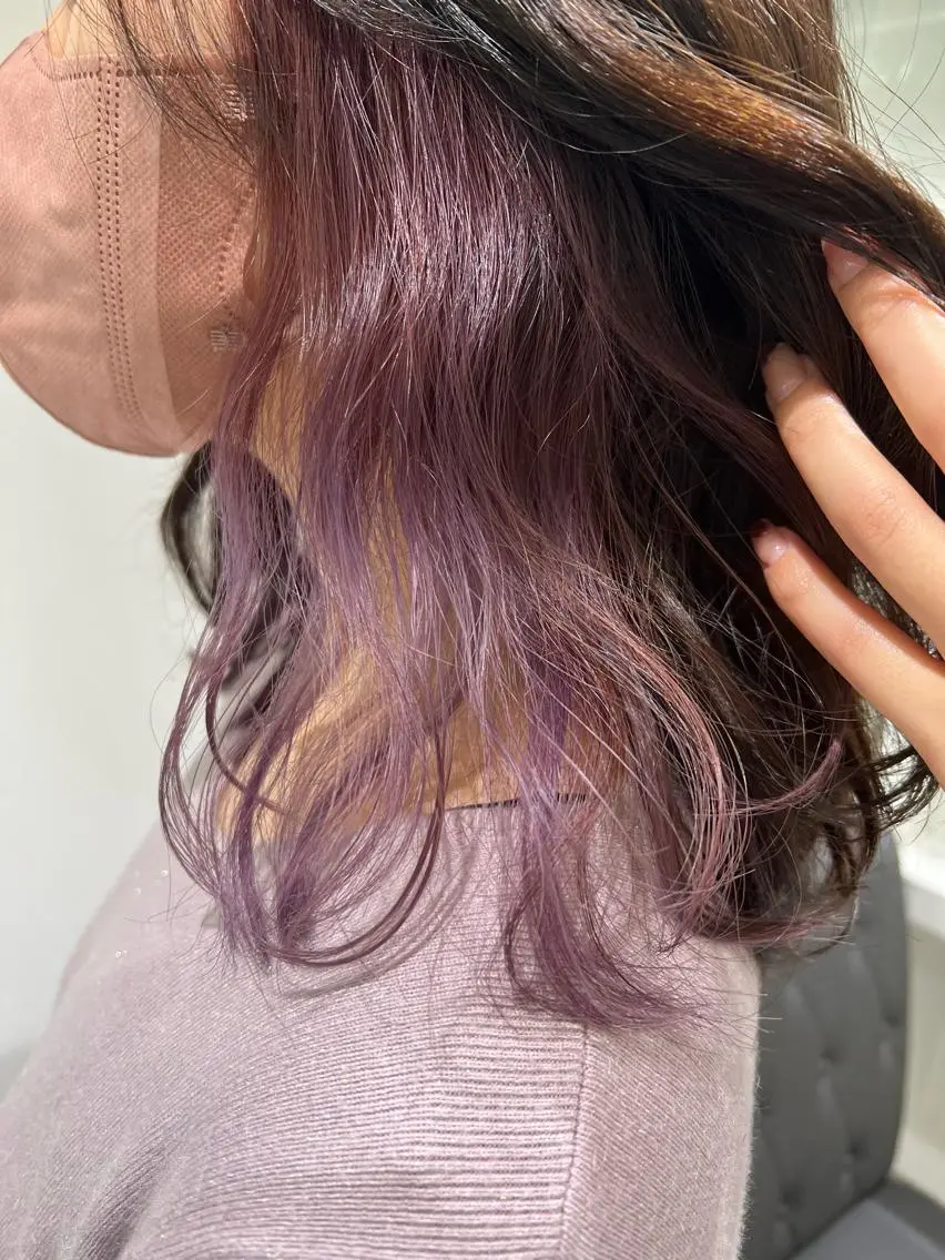 ミディアム カラー ブリーチ ラベンダーカラー ピンクカラー ピンクラベンダー ヘアカラー トリートメント 【暖色カラー特化】 中山由梨のヘアスタイル