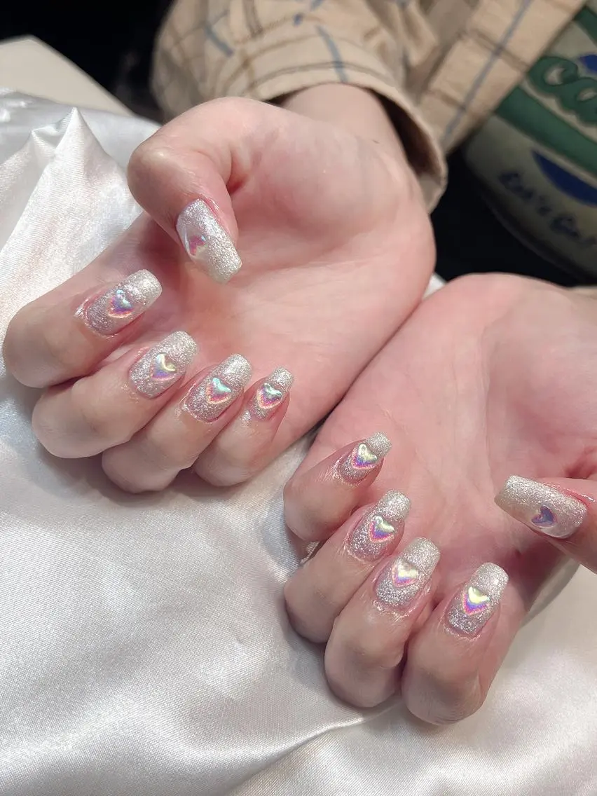 ネイル ハート ラメ(グリッター) ワンカラーネイル ハンドネイル bijou nails 蓮のネイルデザイン