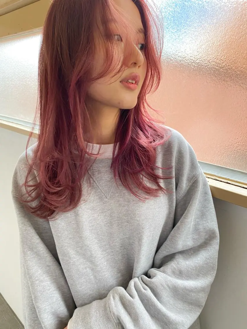 セミロング カラー ハイトーンカラー ピンクカラー Pia ツボイ ケイタのヘアスタイル