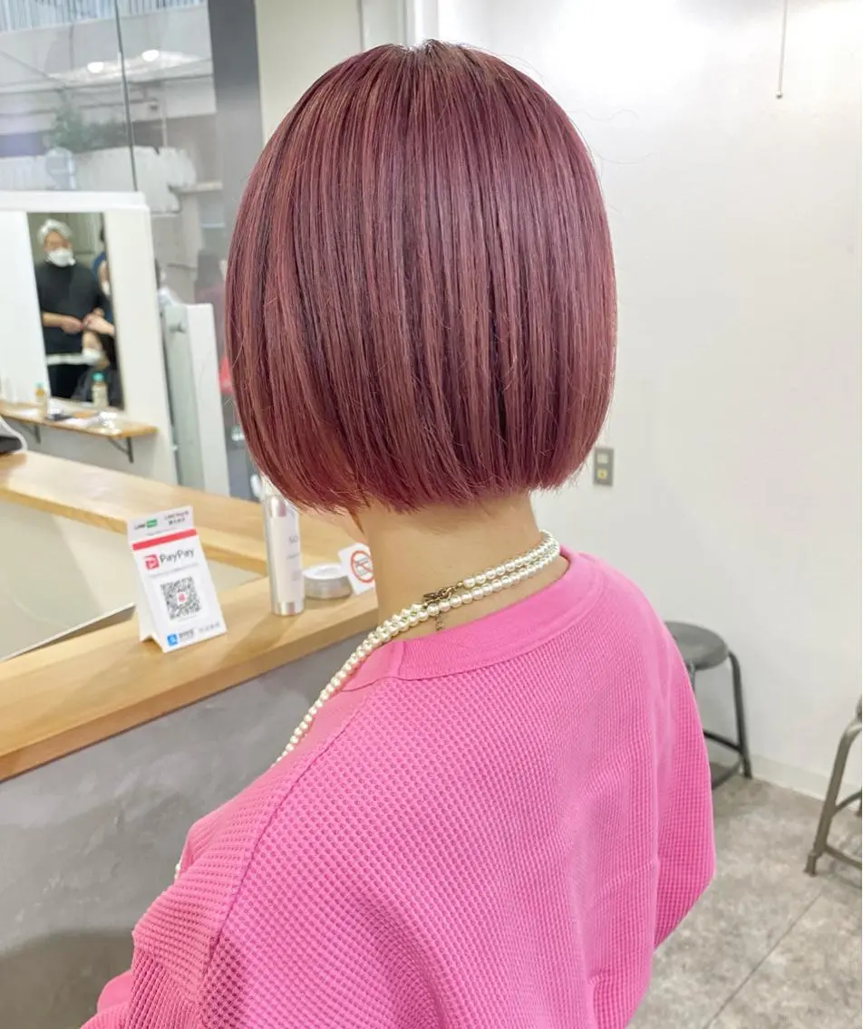 ショート カラー ピンクカラー ボブ ヘアカラー トリートメント 森貴裕/ベージュ/ パーマ/オリーブのヘアスタイル