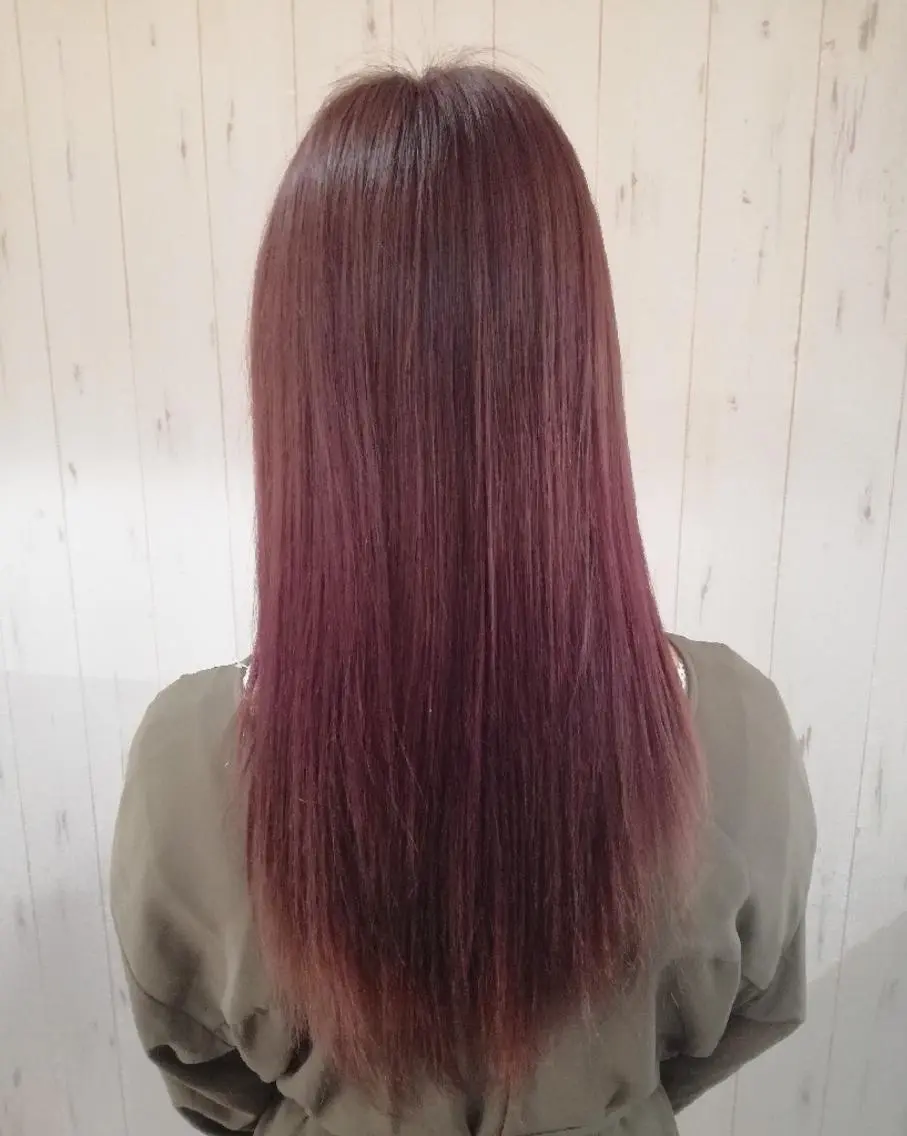 カラー ロング ブリーチ カシス ピンクカラー 西川 敏夫のヘアスタイル