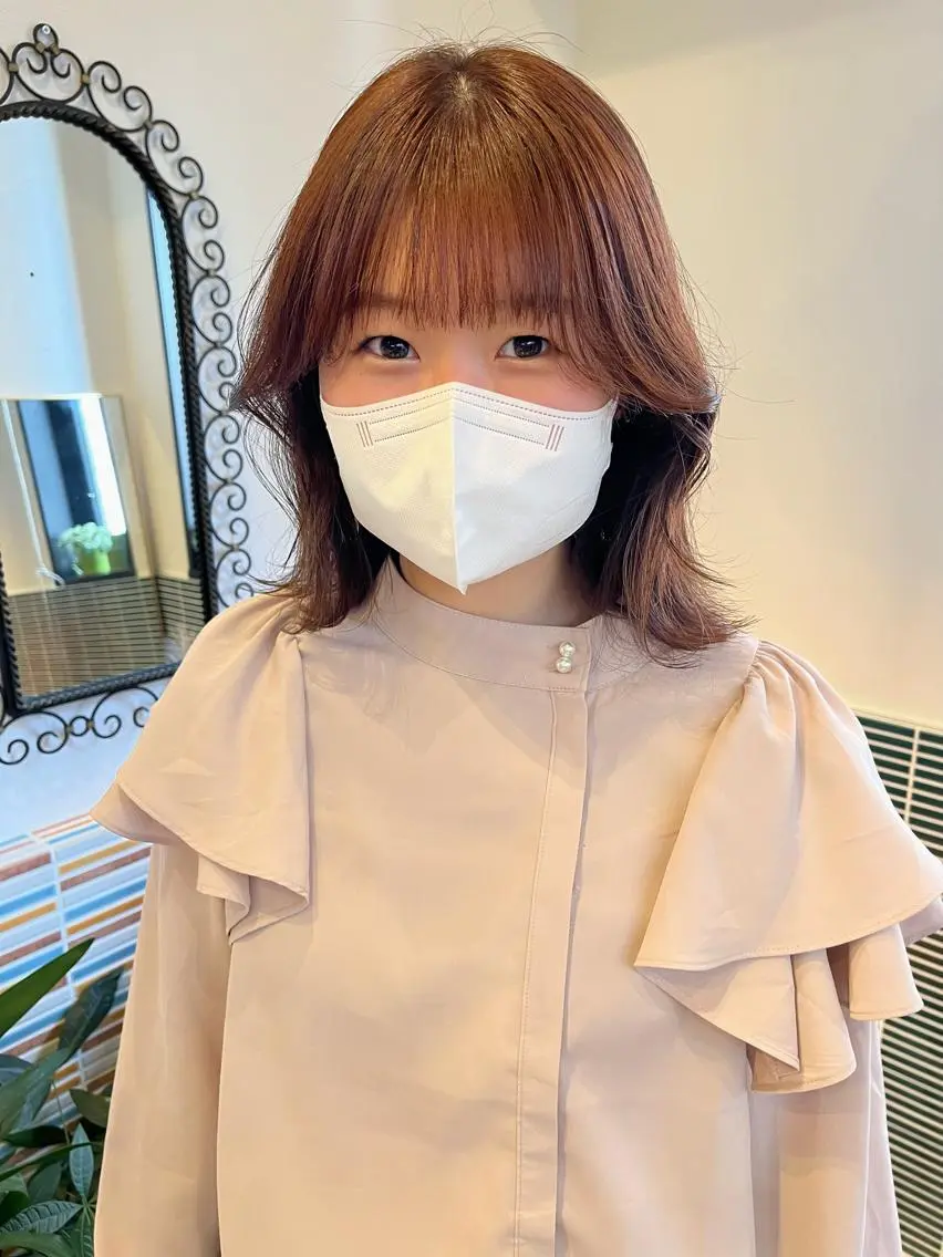 ミディアム カラー ブリーチ ブラウンカラー ブリーチなしカラー オレンジ オレンジブラウン カット ヘアカラー トリートメント 🩷ハイトーン透明感 レイヤー🩷ユリカのヘアスタイル