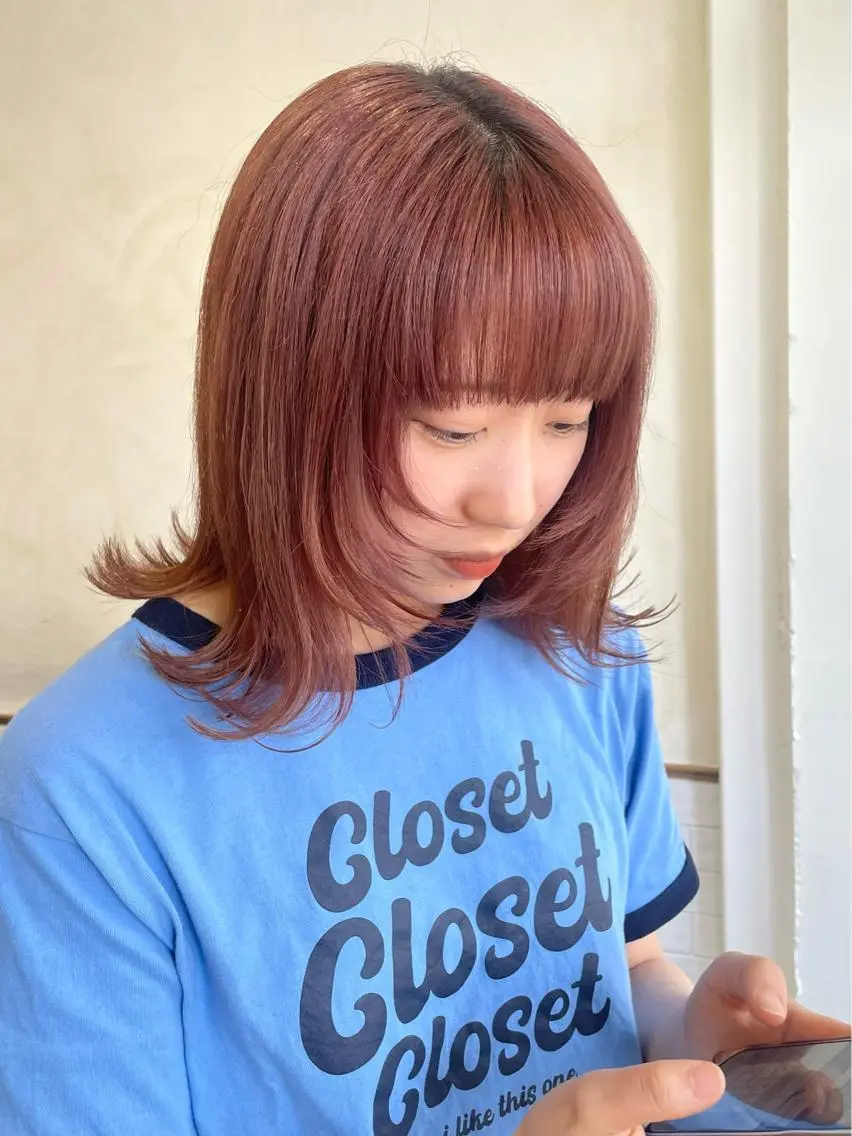 ミディアム カラー ブリーチ オレンジピンク ヘアカラー ⌇ROMEO京橋店⌇ 鎌谷明星🪷のヘアスタイル