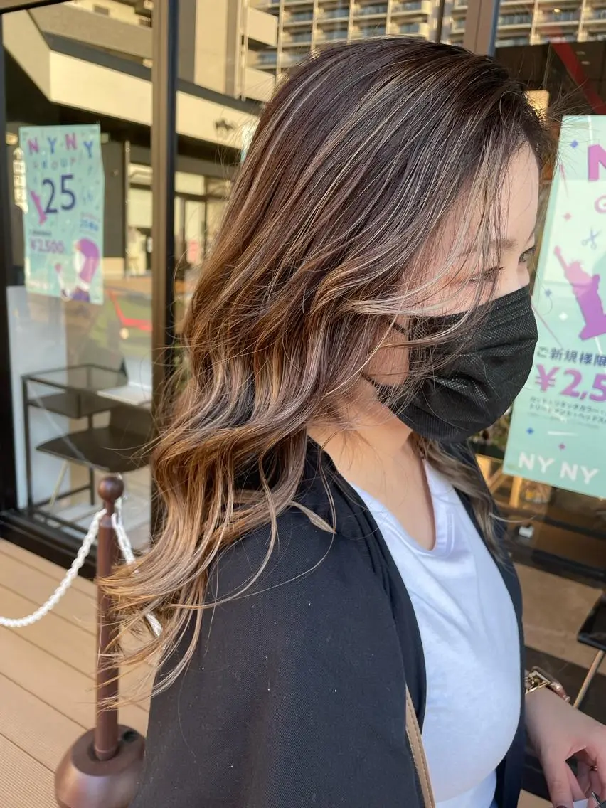 セミロング カラー ハイライトカラー 外国人風カラー ハイライト メンズヘア特化 崎田 成人のヘアスタイル