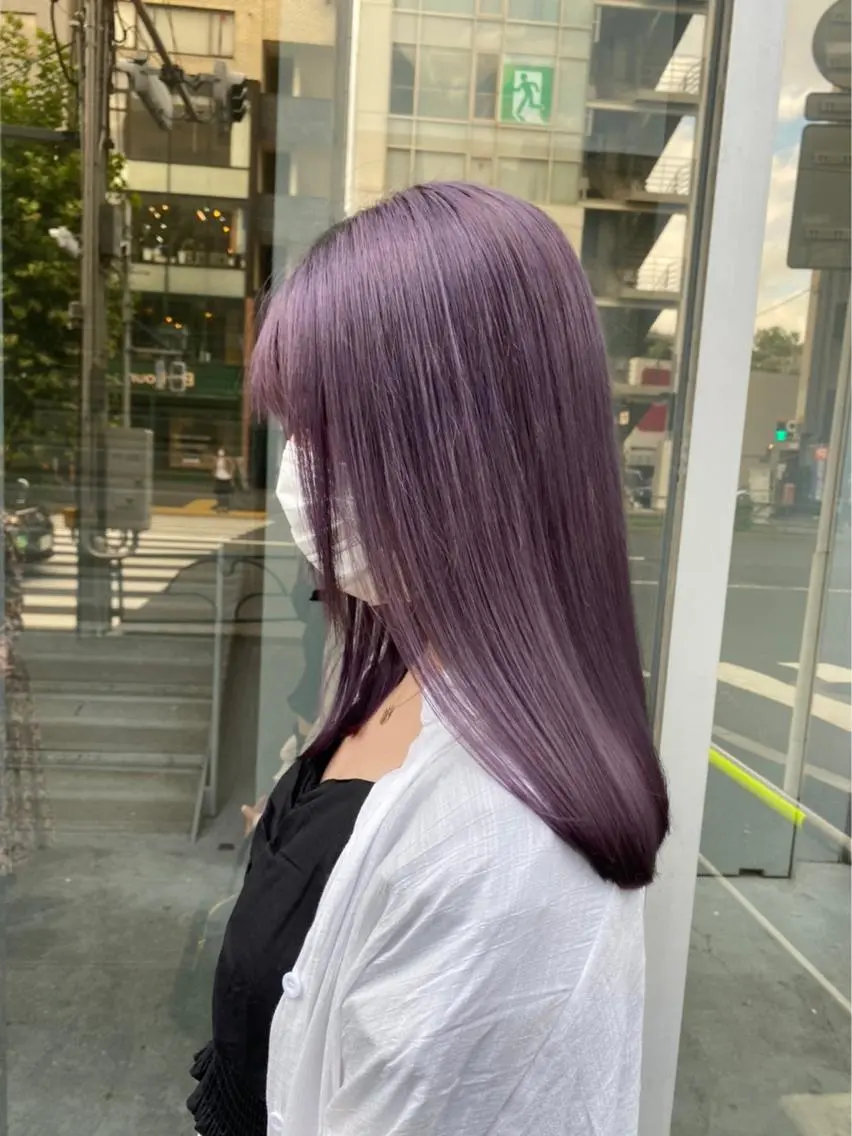 ロング カラー ヘアアレンジ 🩵色落ち可愛い 寒色カラー🩵のヘアスタイル