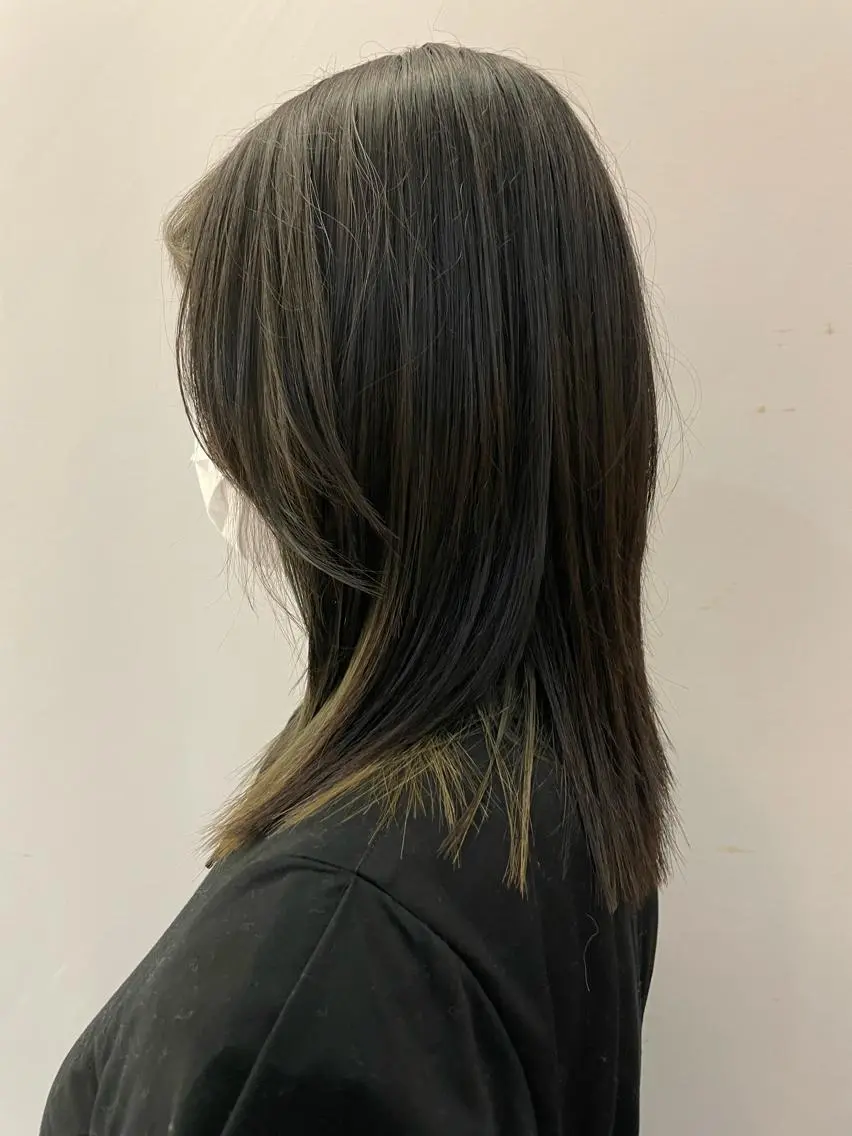 ミディアム カラー 顔周りカット レイヤーカット ウルフカット カット ヘアカラー トリートメント 林 季香のヘアスタイル
