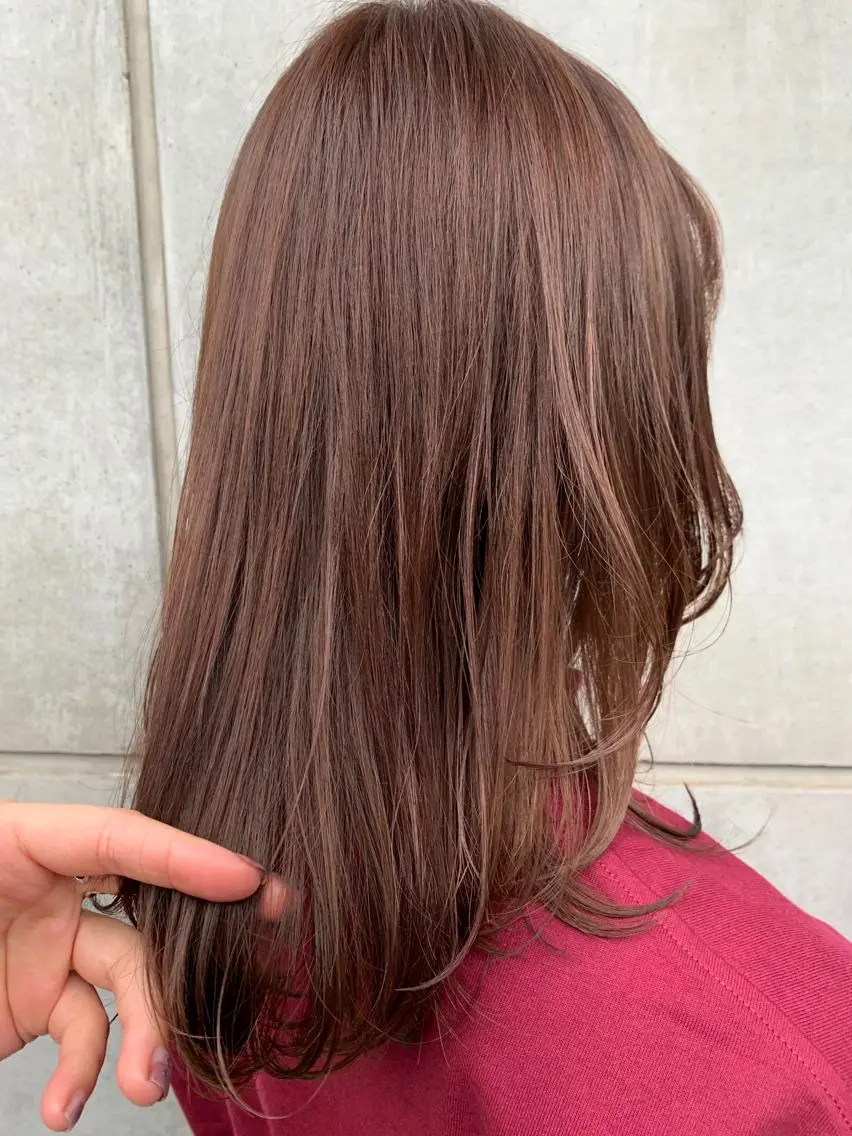 ミディアム カラー ベージュカラー ピンクカラー ピンクベージュ MAYU 💚森下のヘアスタイル
