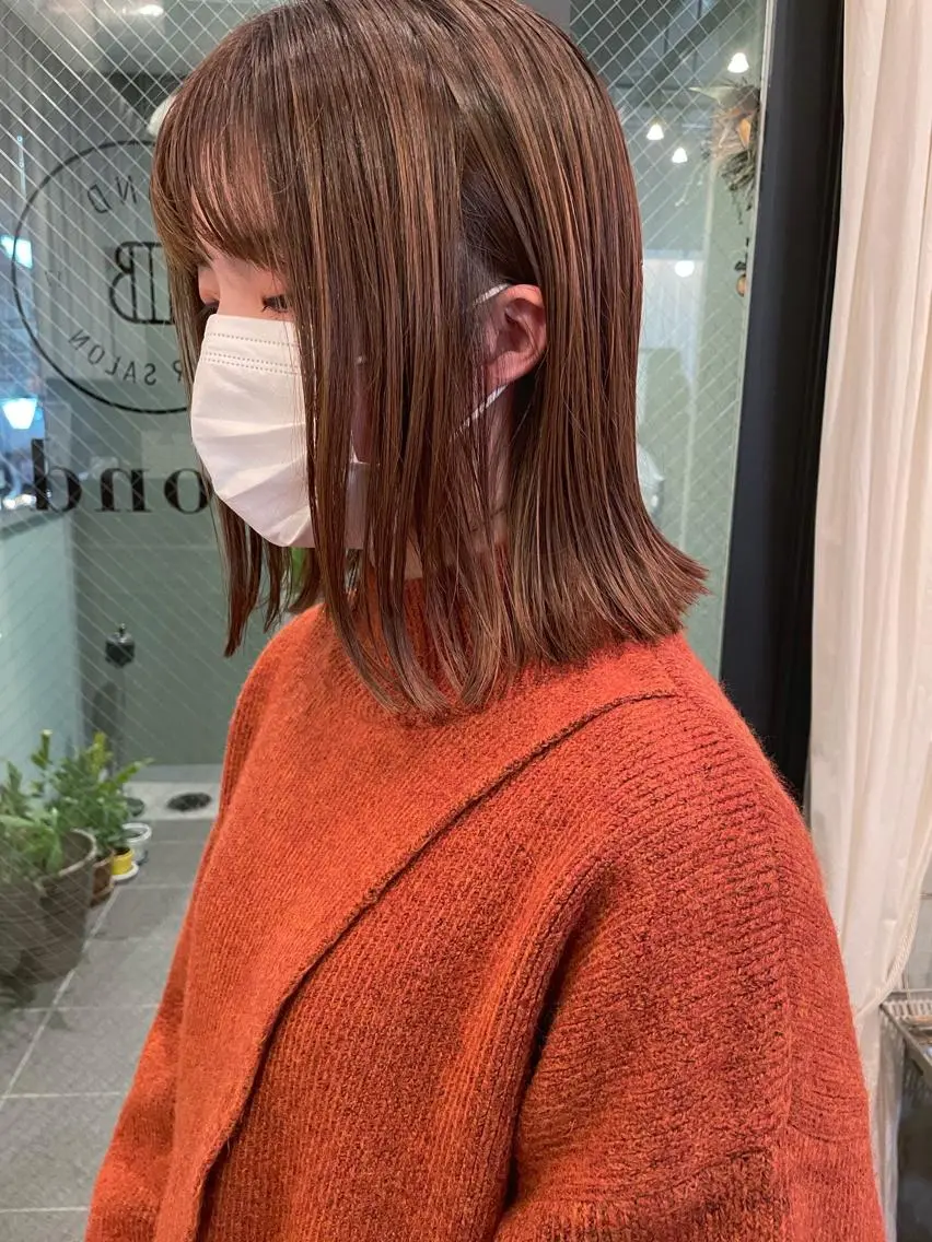 ミディアム カラー 切りっぱなしロブ カット ヘアカラー トリートメント HIROKI ”博多 /ボブのヘアスタイル