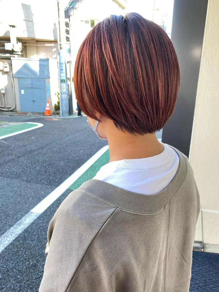 ショート カラー 丸みショート ブラウンカラー ピンクカラー ピンクブラウン ショートヘア カット ヘアカラー トリートメント 森貴裕/ニュアンス パーマ/オリーブのヘアスタイル