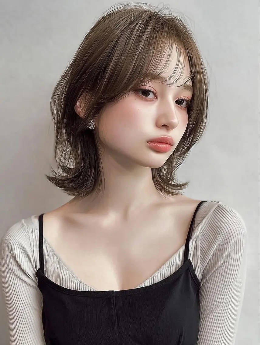 ミディアム カット ヘアカラー トリートメント 青木 りおのヘアスタイル