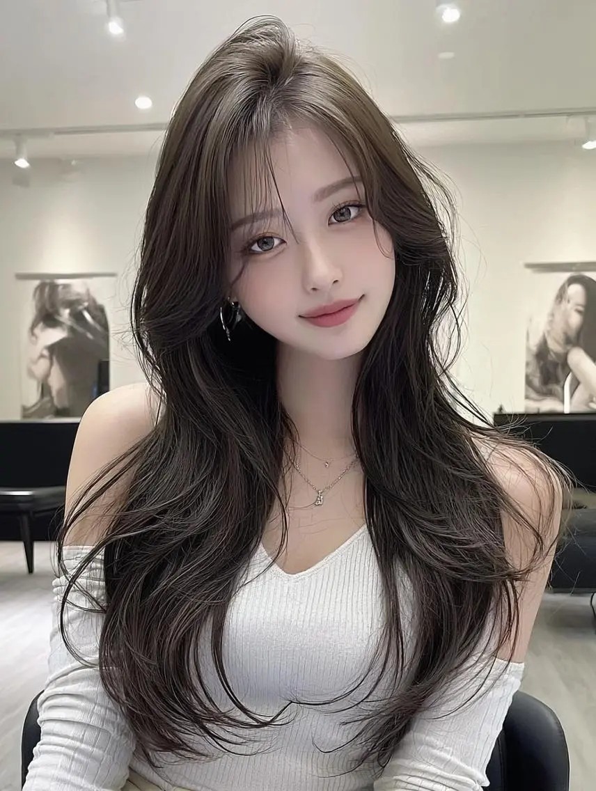 ロング 顔周りカット 髪質改善 韓国風ヘア レイヤーカット カット ヘアカラー FOCUS JAPAN3のヘアスタイル