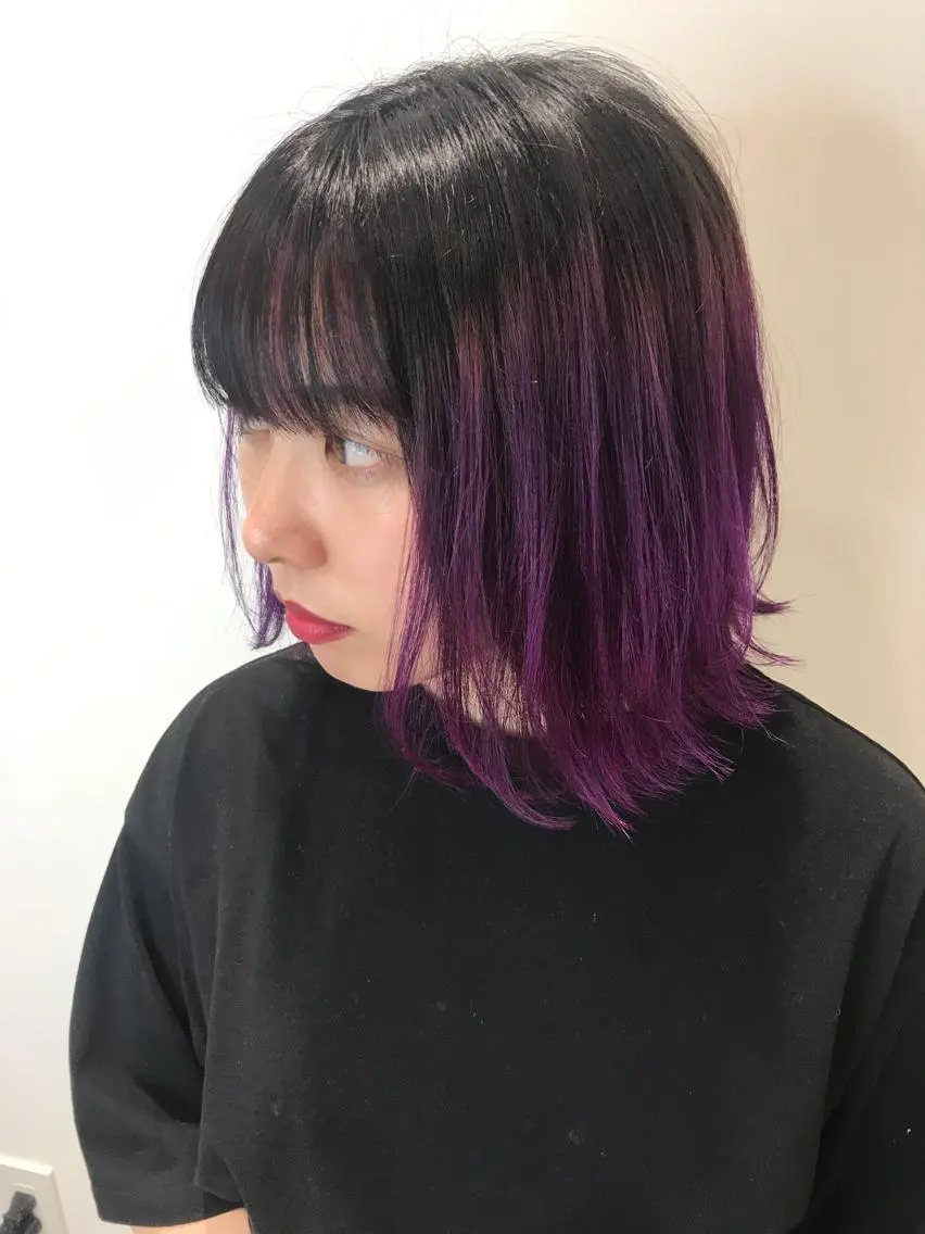 ミディアム カラー グラデーションカラー パープルカラー カット ヘアカラー トリートメント インナーエクステ渋谷 🦋KAJIのヘアスタイル