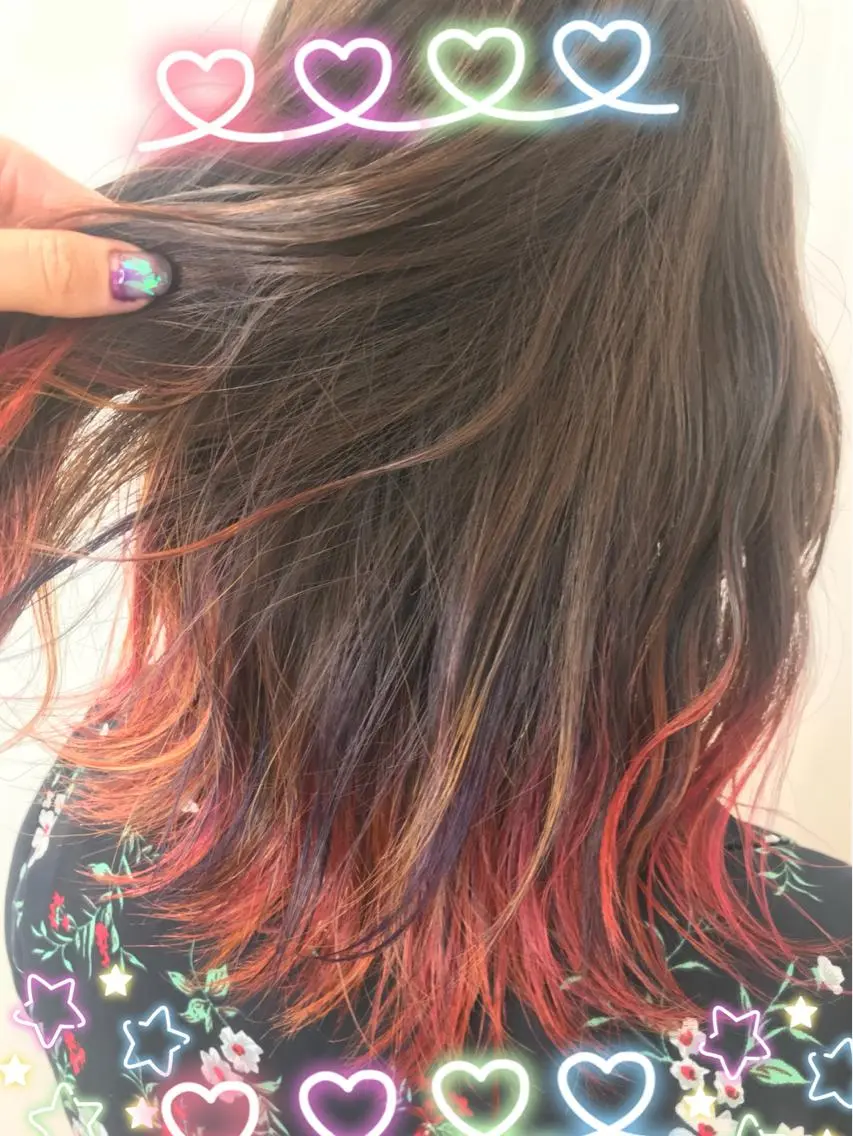 ミディアム カラー オレンジ ピンクカラー ユニコーンカラー 新宿駅近♡個室 ♡関口三都季🌜のヘアスタイル