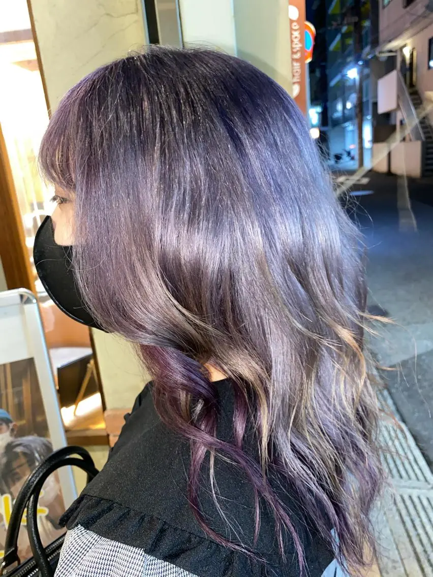 ロング カラー パーマ ヘアアレンジ メンズ キッズ ネイル マツエク・マツパ パープルカラー シルバー パープル シルバー 🌈髪質改善・美髪矯 正・平野瀬乃🌈のヘアスタイル