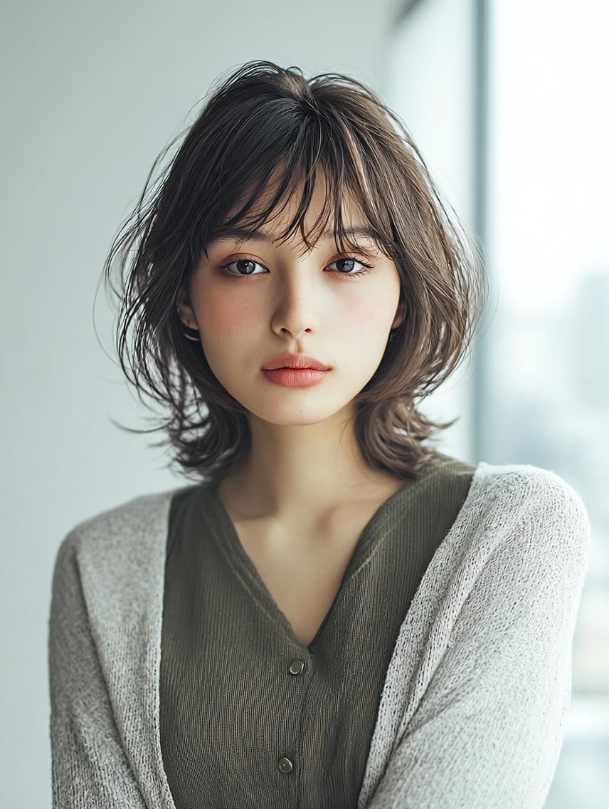 セミロング 🍒暖色×ハイトーン ×デザイン✨まなりのヘアスタイル