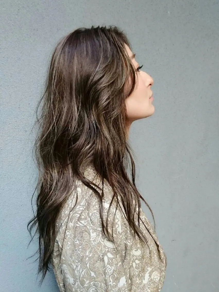 ロング カラー アッシュ デザインカラー グレージュ ハイライトカラー ハイトーンカラー 全国認定講師 高久のヘアスタイル