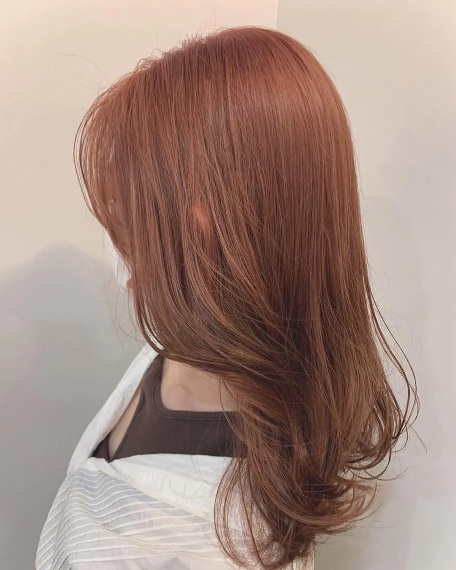 セミロング カラー オレンジ オレンジピンク ピンクカラー Lolonois梅田 /Okazaki:)のヘアスタイル