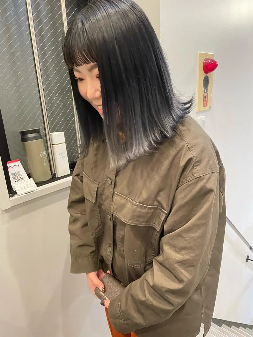 ミディアム カラー やまさきえりこ ニュアンスパーマのヘアスタイル