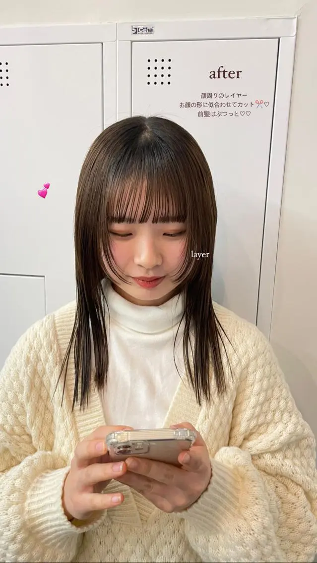ミディアム 顔まわりレイヤー 顔周りカット レイヤーカット 立野 莉央のヘアスタイル