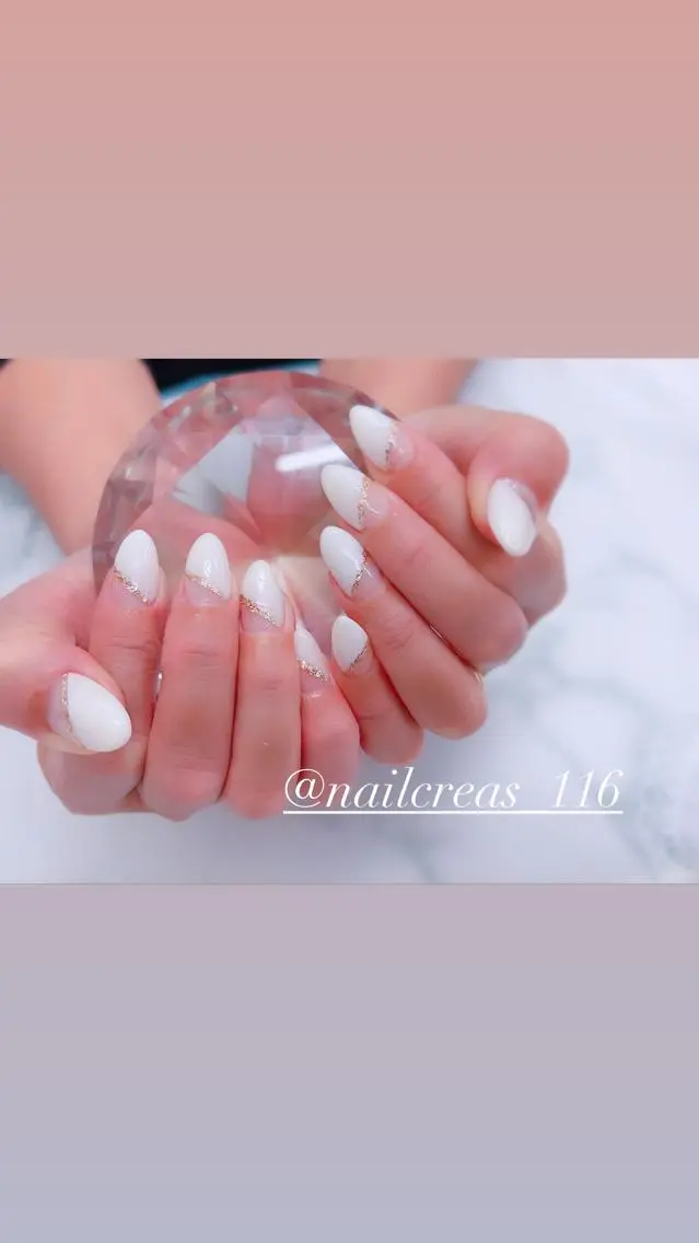 ネイル フレンチネイル 斜めフレンチ ホワイト ハンドネイル NAIL CREAs ネイルクレアズのネイルデザイン