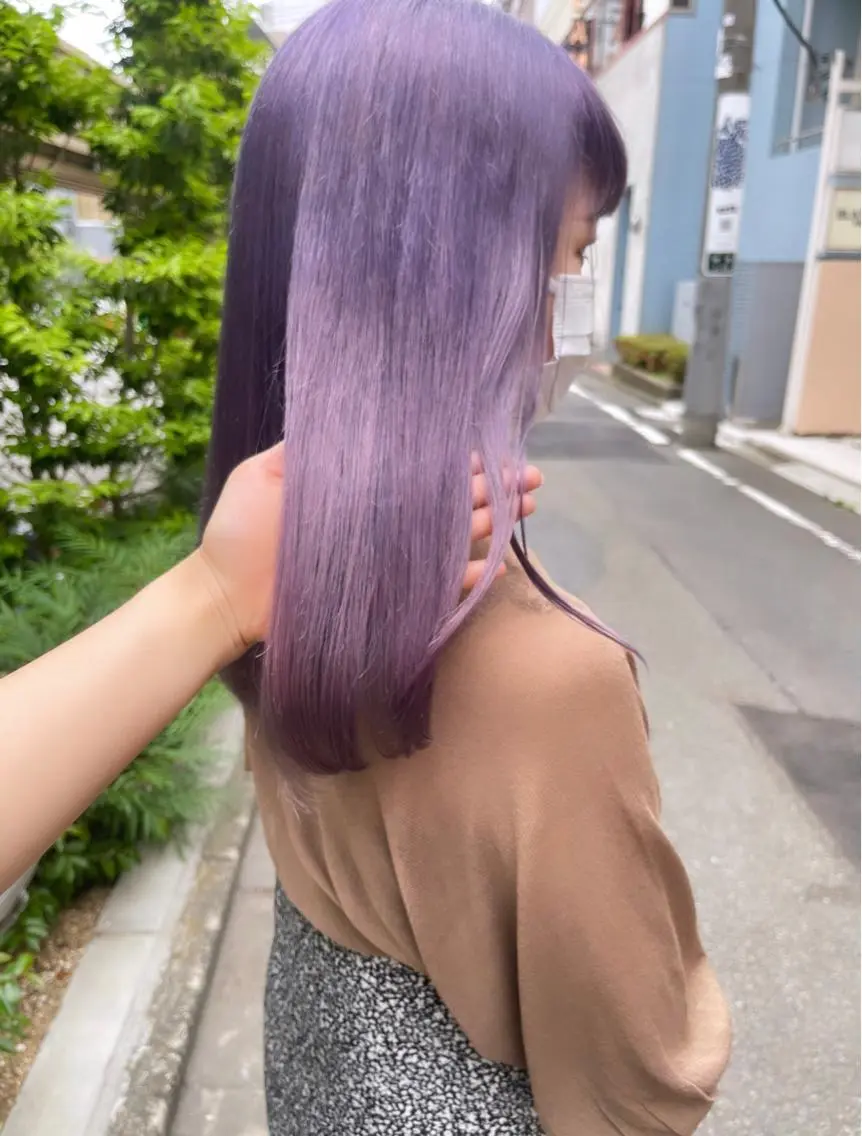 セミロング カラー ブリーチ ピンクカラー ピンクパープル パープルカラー ヘアカラー トリートメント 渋谷ケアブリーチ Suuのヘアスタイル
