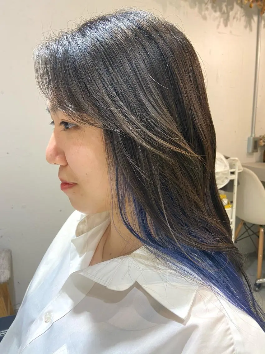 ロング カラー 黒髪 インナーカラー ロング なかまみさと 🌼極上ヘッドスパのヘアスタイル