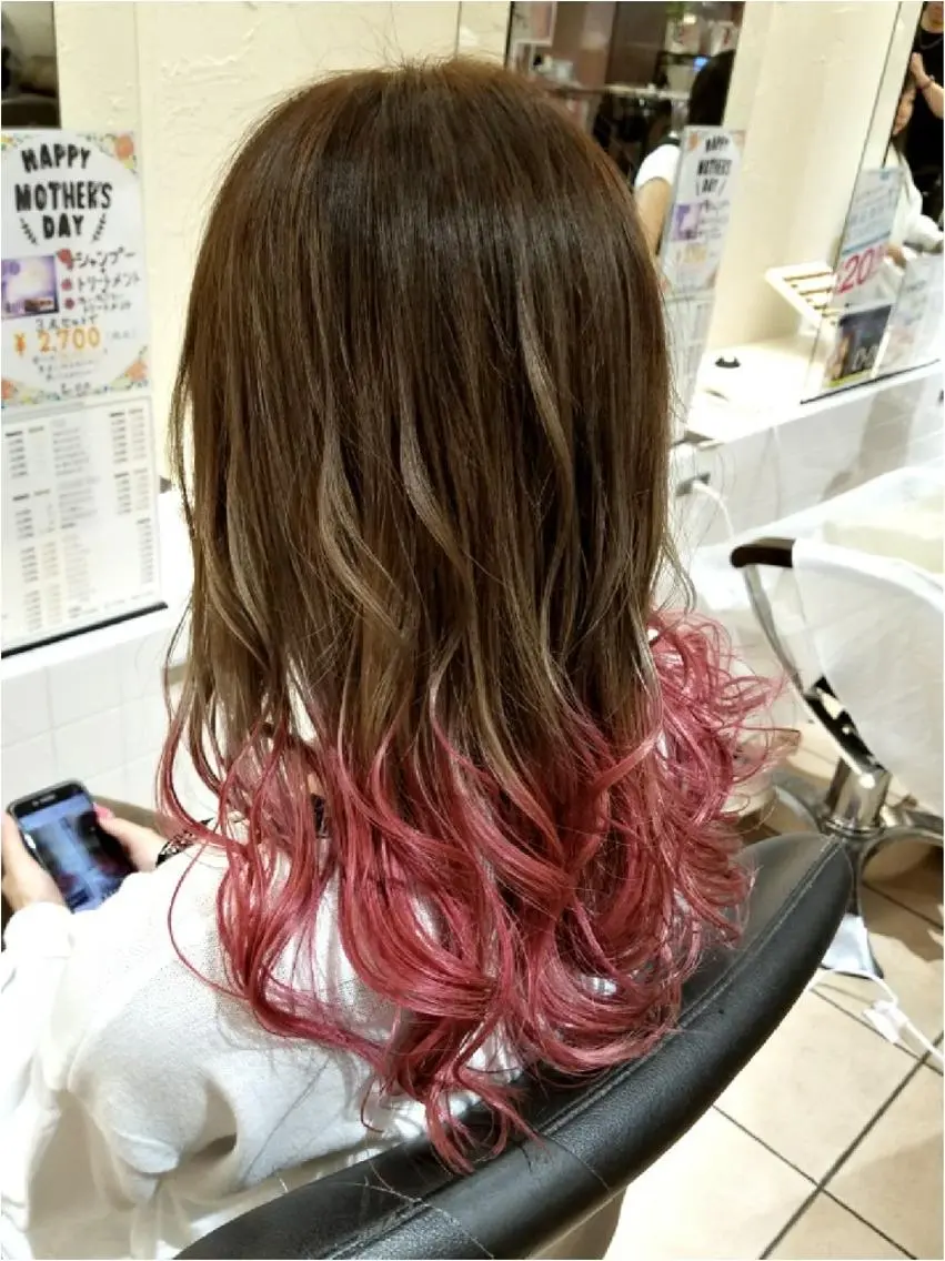 セミロング カラー ヘアアレンジ グラデーションカラー ピンクカラー 【髪質改善美容師】t occa茨木篠原健太のヘアスタイル