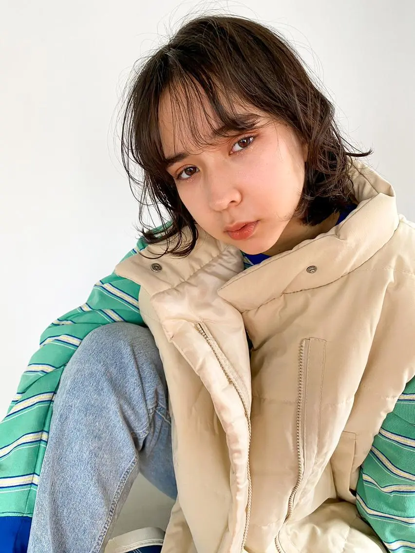 ミディアム カラー パーマ ショートボブ ミディアムパーマ アディクシーカラー バレイヤージュ ブリーチ カット ヘアカラー トリートメント CEINE+ officialのヘアスタイル