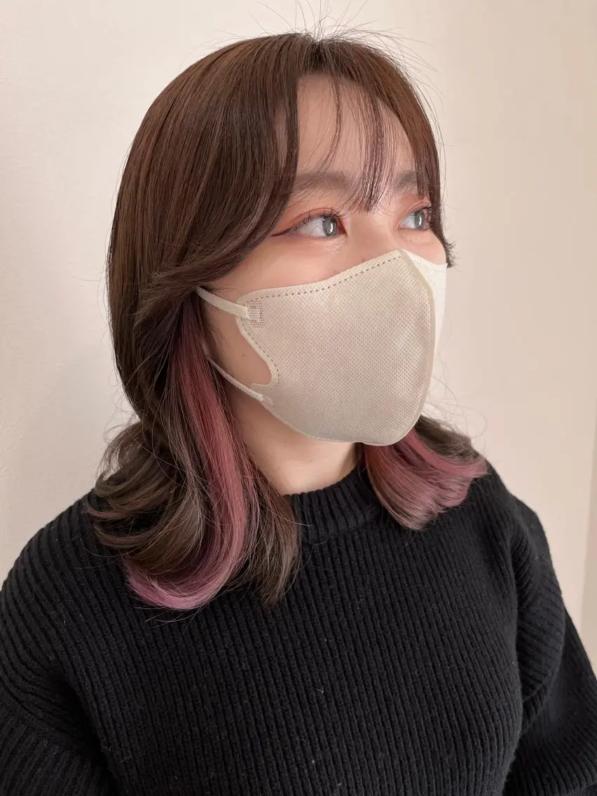 ミディアム カラー ヘアアレンジ ブラウンカラー ココアブラウン ピンクカラー くびれヘア エギョモリ カット ヘアカラー トリートメント 韓国×髪質改善特化 💍maki💍のヘアスタイル