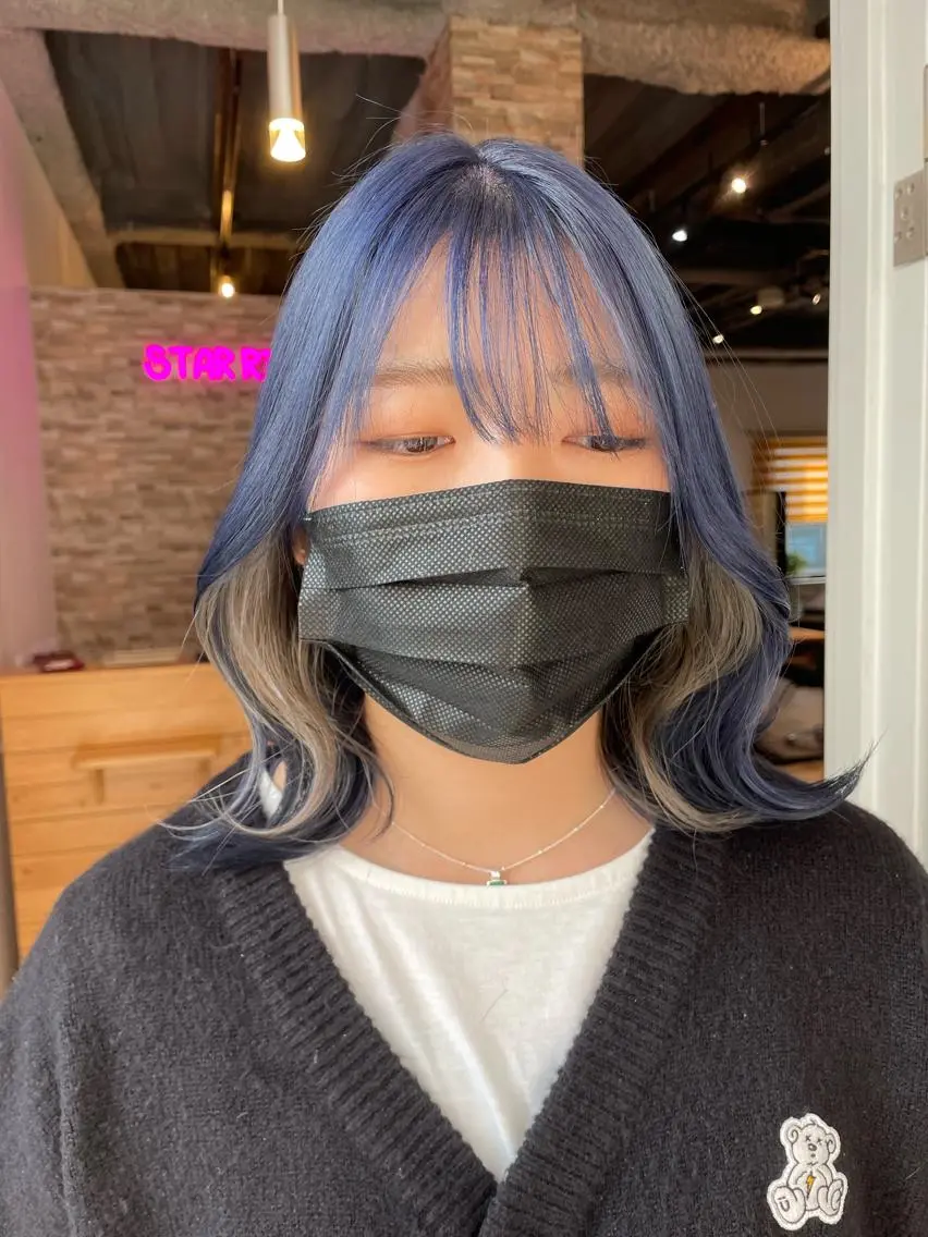 ミディアム カラー ブリーチ ブルーカラー ブルーラベンダー ラベンダーカラー ヘアカラー YUI/ ブリーチカラー🌷のヘアスタイル