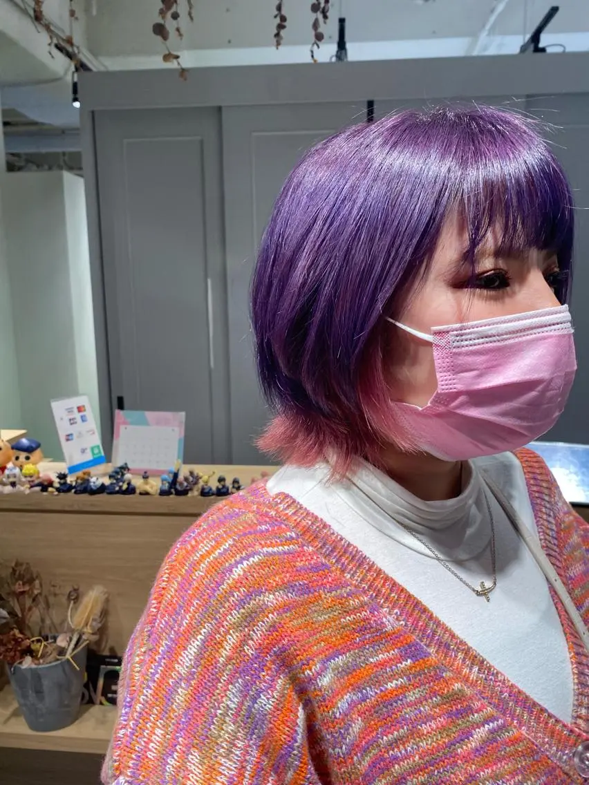 ミディアム カラー ラベンダーカラー ピンクカラー ボブ ウルフカット カット ヘアカラー オスズ 🎀´-のヘアスタイル