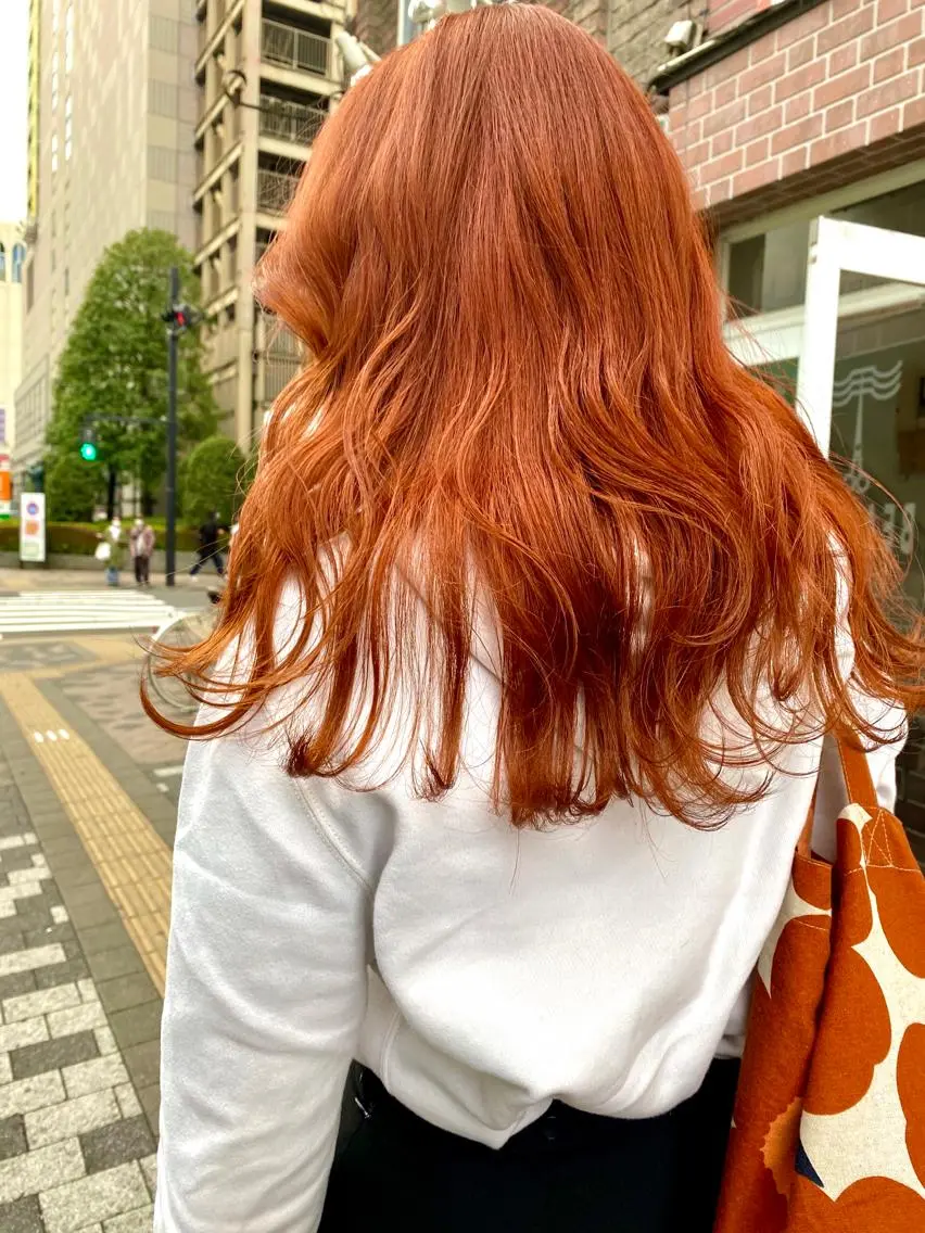 ロング カラー ヘアアレンジ ベージュカラー オレンジ オレンジベージュ La.miu 八王子のヘアスタイル