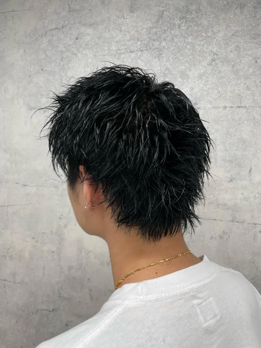 ショート カラー メンズ メンズウルフカット 黒髪 ショートヘア ウルフカット 🫧透明感ケアカラー 守利🫧のヘアスタイル