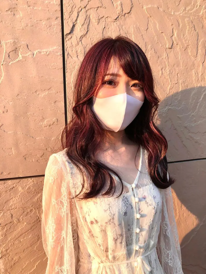 セミロング カラー レッドカラー 韓国風ヘア レイヤーカット 美髪形成💎縮毛矯正 顔レイヤー松尾　幸樹のヘアスタイル