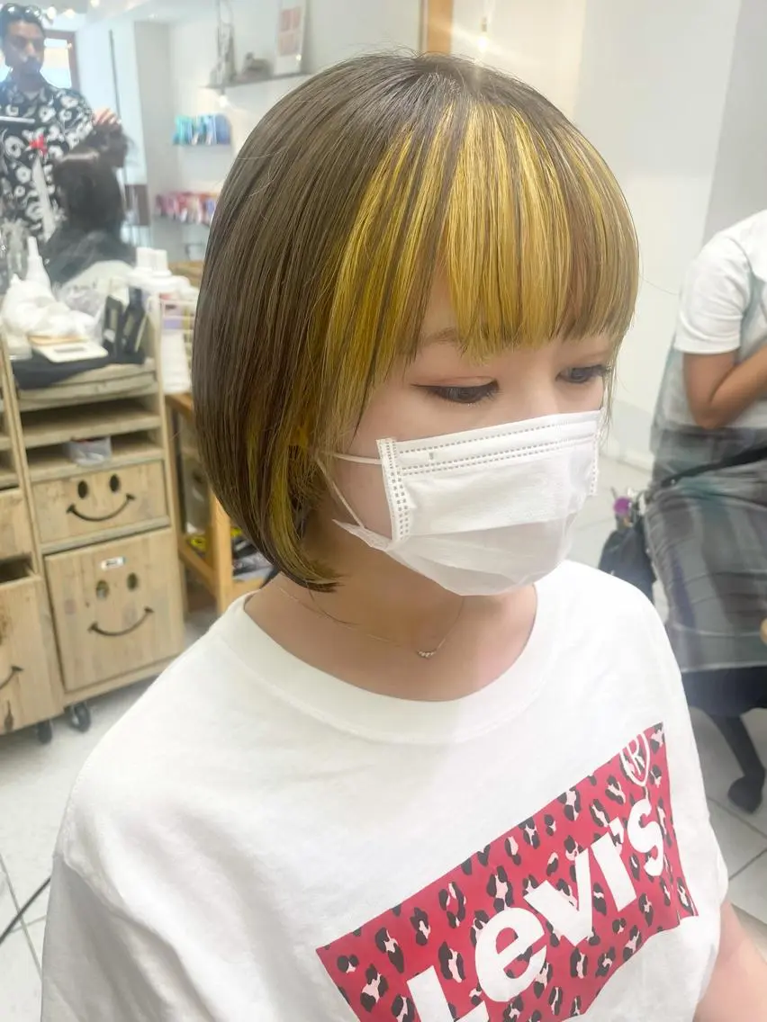 ミディアム カラー ミストバング フェイスフレーミング ヘアカラー 福田千尋/インナー カラー/縮毛矯正のヘアスタイル