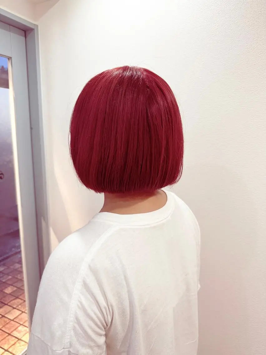 ミディアム カラー ブリーチ レッドカラー カット ヘアカラー 田中 泰正のヘアスタイル