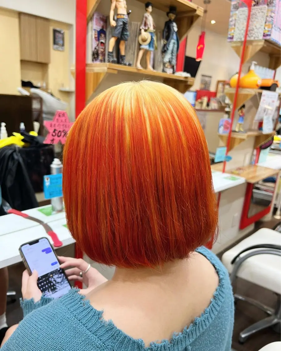 ショート カラー ブロンド デザインカラー オレンジ ヘアカラー まさき✂︎ /ブリーチカラーのヘアスタイル