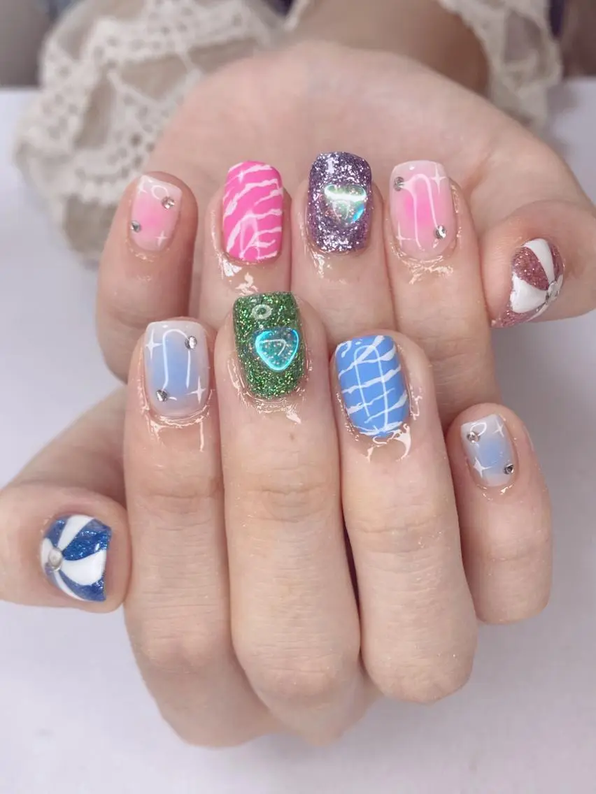 ネイル アートネイル オーロラネイル 桜ネイル クリアネイル ドット Ｎail Ｓalon ertiのネイルデザイン