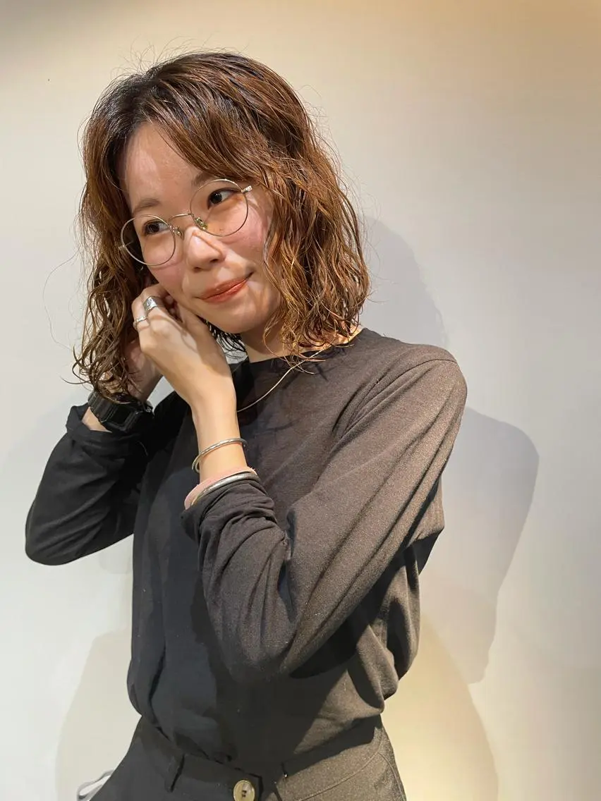 ミディアム カラー パーマ キッズ カット パーマ トリートメント オトナヘア🌸 harukaのヘアスタイル